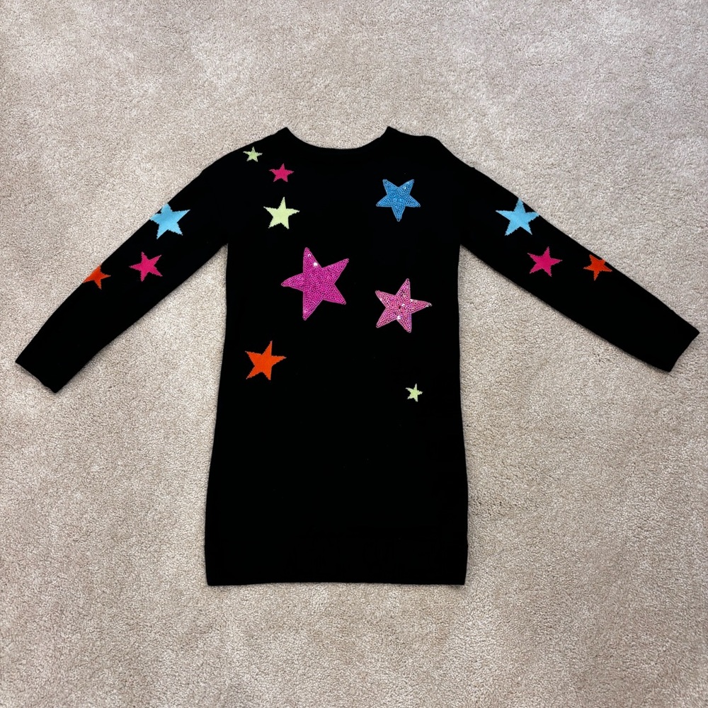 Children’s Place black sweater dress with neon stars